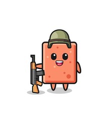 cute brick mascot as a soldier