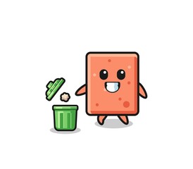 illustration of the brick throwing garbage in the trash can