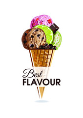 Ice cream illustration. Summer poster design 2022. Vector image.