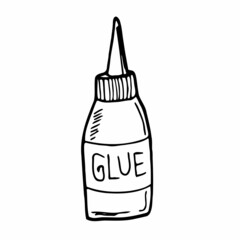 Doodle Glue icon. Vector sketch of bottle of glue. Stationery and school supplies concept