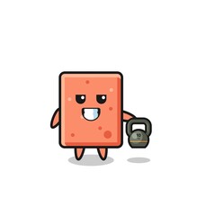 brick mascot lifting kettlebell in the gym