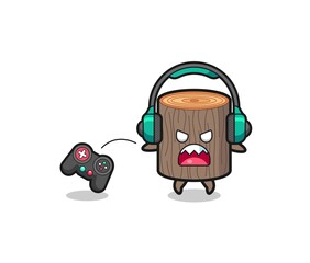tree stump gamer mascot is angry