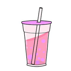 Strawberry drink illustration. Cute drawing of milk