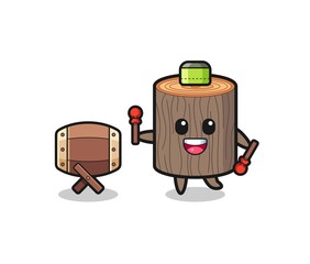 tree stump muslim cartoon is beating the bedug