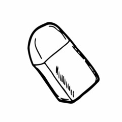 Vector image of an eraser for erasing a pencil. Black outline, doodle. Logo. School supplies for drawing.