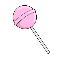 An illustration of a lollipop on a stick. Cute pink candy