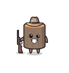 tree stump hunter mascot holding a gun