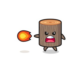 cute tree stump mascot is shooting fire power