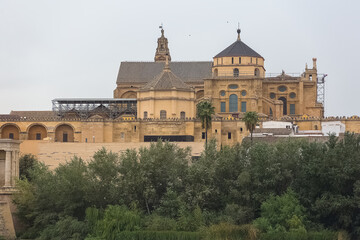 Fototapeta na wymiar View at the Mosque-Cathedral of Córdoba, Roman Catholic Diocese and Plaza del Triunfo as background, Cordoba downtown, Spain