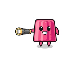 jelly mascot holding flashlight