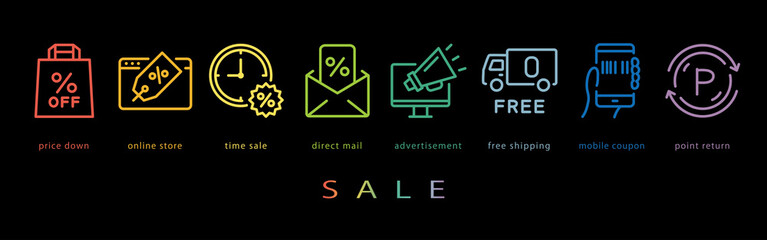 セール　ネオンカラーのラインアイコン