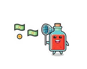 illustration of the square poison bottle catching flying money