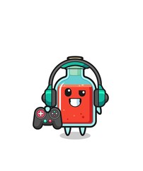 square poison bottle gamer mascot holding a game controller