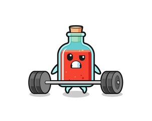 cartoon of square poison bottle lifting a barbell