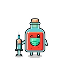 square poison bottle mascot as vaccinator