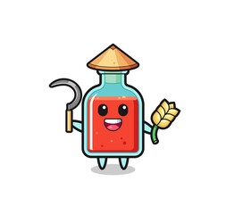 square poison bottle Asian farmer holding paddy