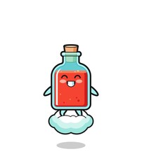 cute square poison bottle illustration riding a floating cloud