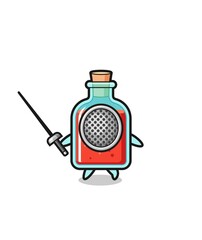 square poison bottle earth cartoon as fencer mascot