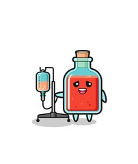 cute square poison bottle character standing with infusion pole