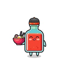 square poison bottle as Chinese chef mascot holding a noodle bowl