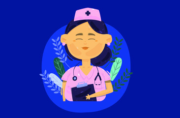 Nurse's day with uniform and bonnet with Notepad