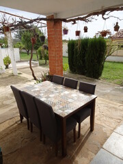 Mosaic Pattern Tiled Dining Table and Chairs