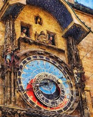Obraz premium Real painting modern artistic artwork Prague Czechia drawing in oil city center vintage houses and architecture, Europe travel, wall art print for canvas or paper poster, tourism production design