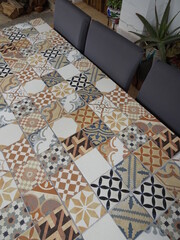 Mosaic Pattern Tiled Dining Table and Chairs