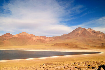 Laguna Miscanti, amazing brackish water lake at the elevation of 4,120 meters above sea level, Atacama desert, Antofagasta region, northern Chile