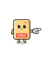 cement sack mascot with pointing right gesture