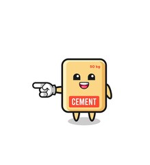 cement sack cartoon with pointing left gesture