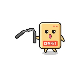 cartoon of cement sack using nunchaku