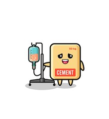 cute cement sack character standing with infusion pole