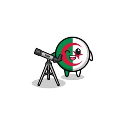 algeria flag astronomer mascot with a modern telescope