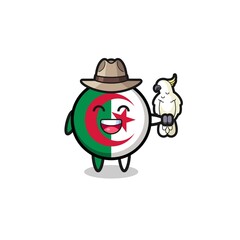 algeria flag zookeeper mascot with a parrot