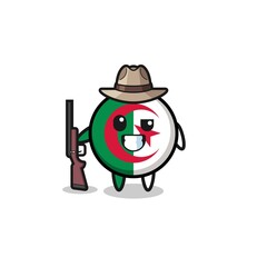 algeria flag hunter mascot holding a gun