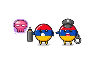 armenia flag cartoon doing vandalism and caught by the police