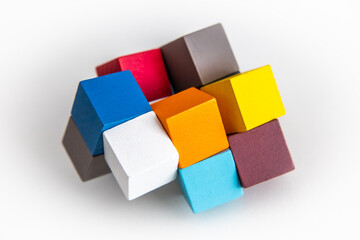 Colored square blocks asymmetrically together