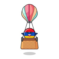 armenia flag mascot riding a hot air balloon