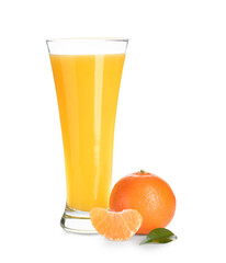 Glass of delicious tangerine juice on white background