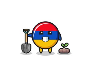cute armenia flag cartoon is planting a tree seed