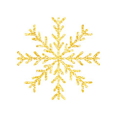 Gold glitter texture snowflake on white background for Christmas tree decoration, Vector, Illustration.