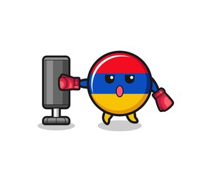 armenia flag boxer cartoon doing training with punching bag