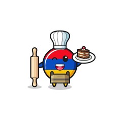 armenia flag as pastry chef mascot hold rolling pin