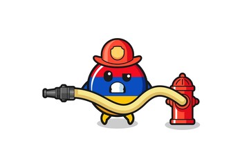 armenia flag cartoon as firefighter mascot with water hose