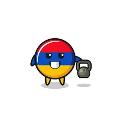 armenia flag mascot lifting kettlebell in the gym