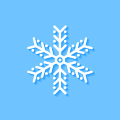 White snowflake icon on blue background, Vector.