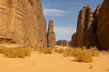 Natural outcrop rock formations in the Sharaan Nature Reserve in Al Ula, north west Saudi Arabia
