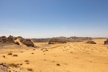 Fototapeta na wymiar Natural outcrop rock formations in the Sharaan Nature Reserve in Al Ula, north west Saudi Arabia