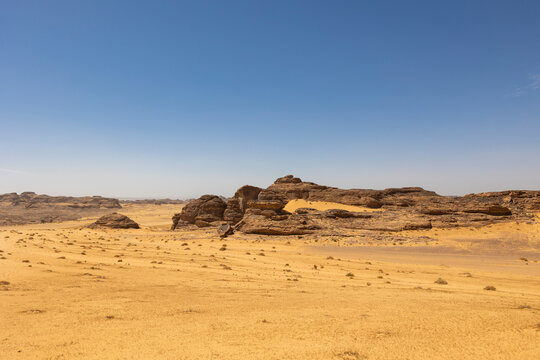 Natural outcrop rock formations in the Sharaan Nature Reserve in Al Ula, north west Saudi Arabia